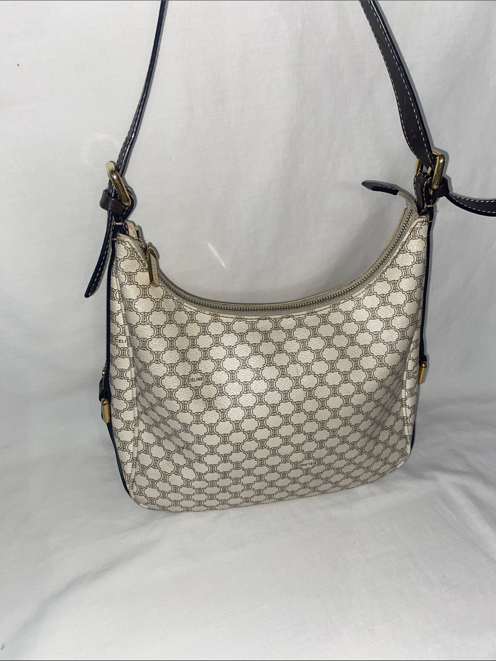Celine Macadam Cream and Dark Brown Patterned Shoulder Bag
